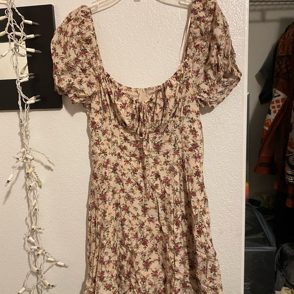 Windsor Cream Floral Mini Dress with Pink & Green Accents